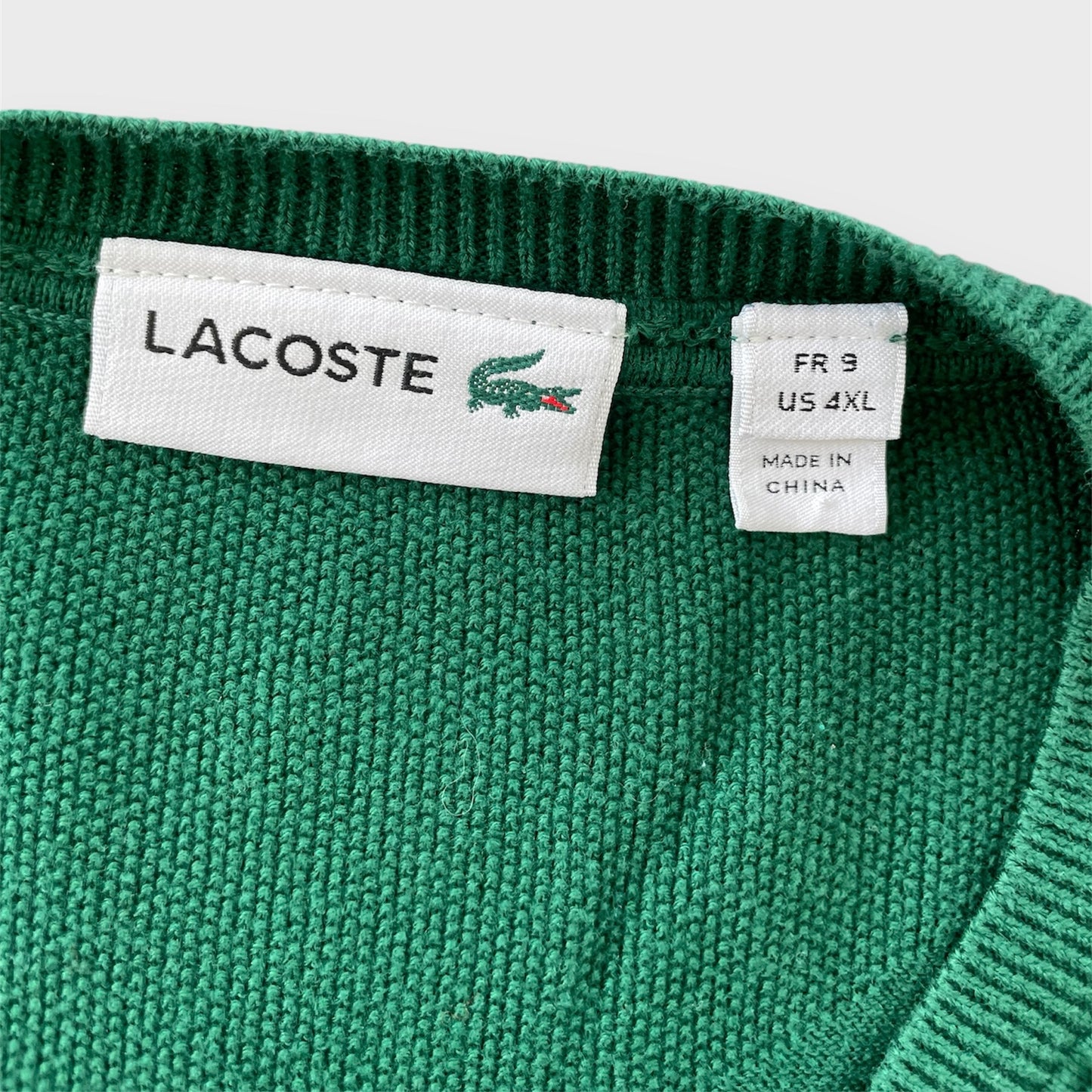 Lacoste Forest Green V-Neck Knit Jumper - 4XL