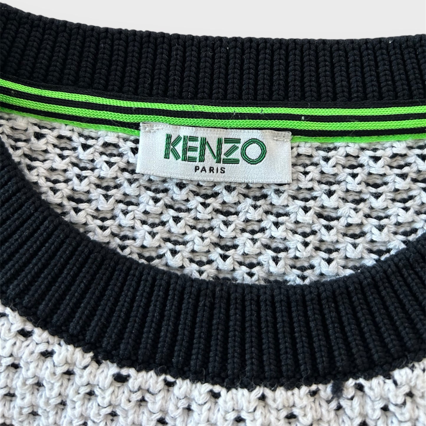 Kenzo Black and White Crewneck Knit Jumper - Small