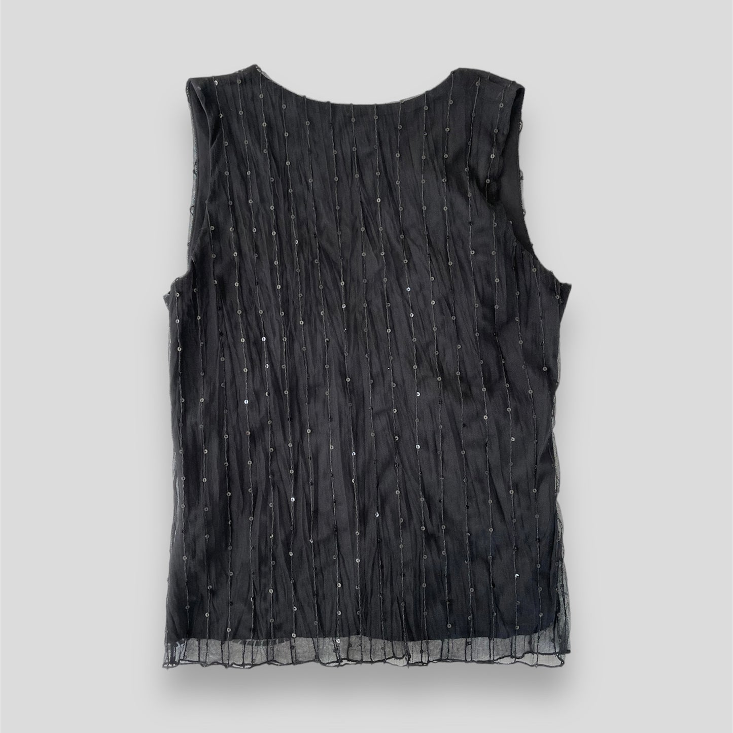 Suzy Shier Black V-Neck Mesh Sequin Tank - Large