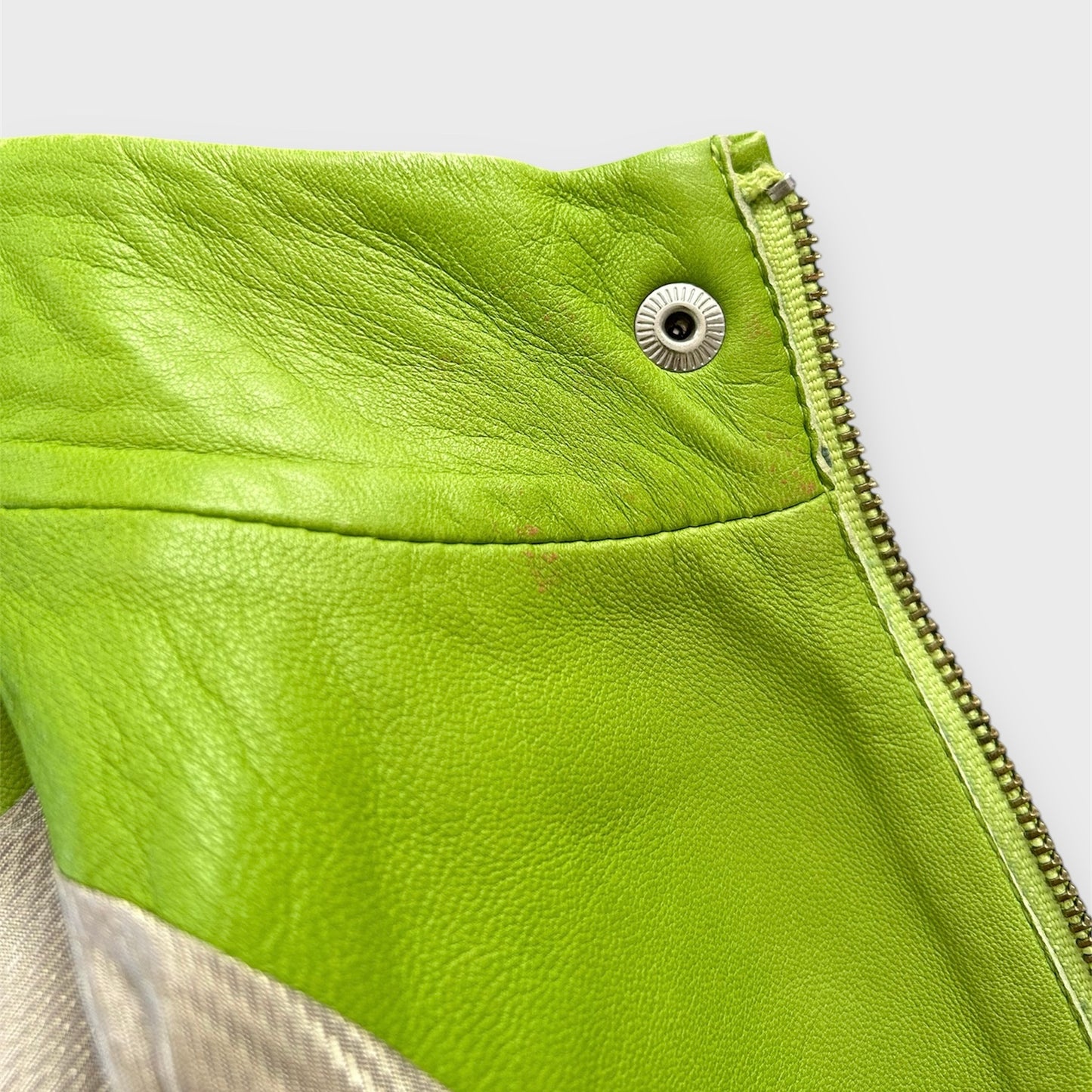 Lime Green Lambskin Leather Racing Jacket - X-Small