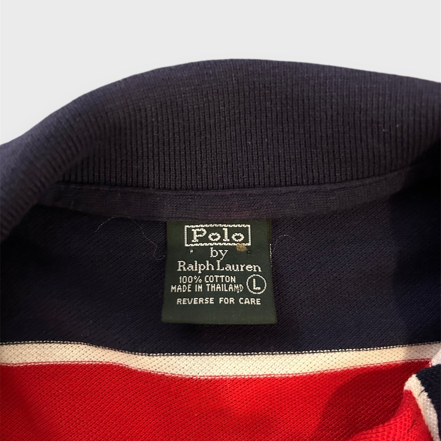 Polo Ralph Lauren Red and Navy Long Sleeve Striped Polo Shirt - Large