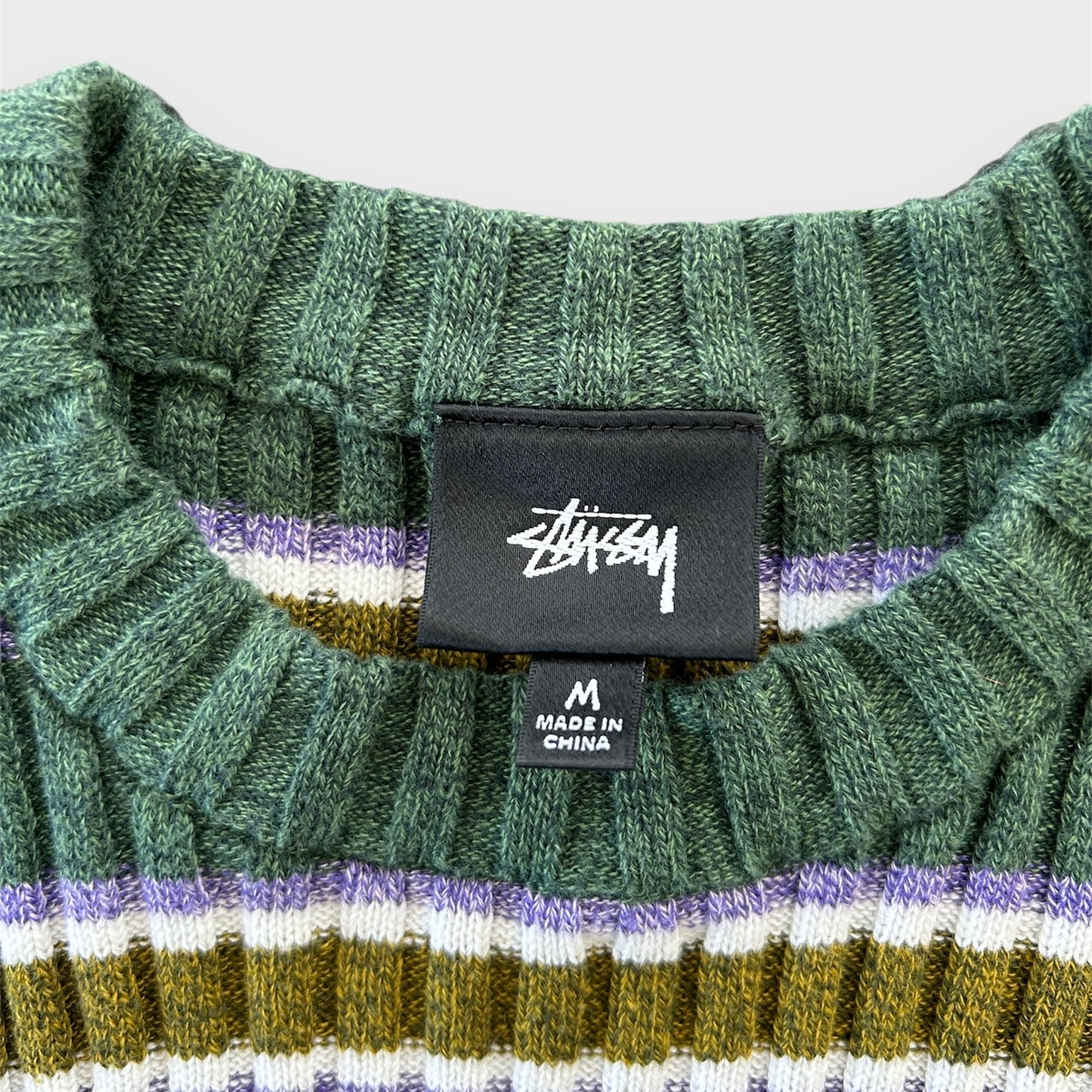 Stüssy Forest Green Ribbed Mock Neck Short Sleeve Knit - Medium