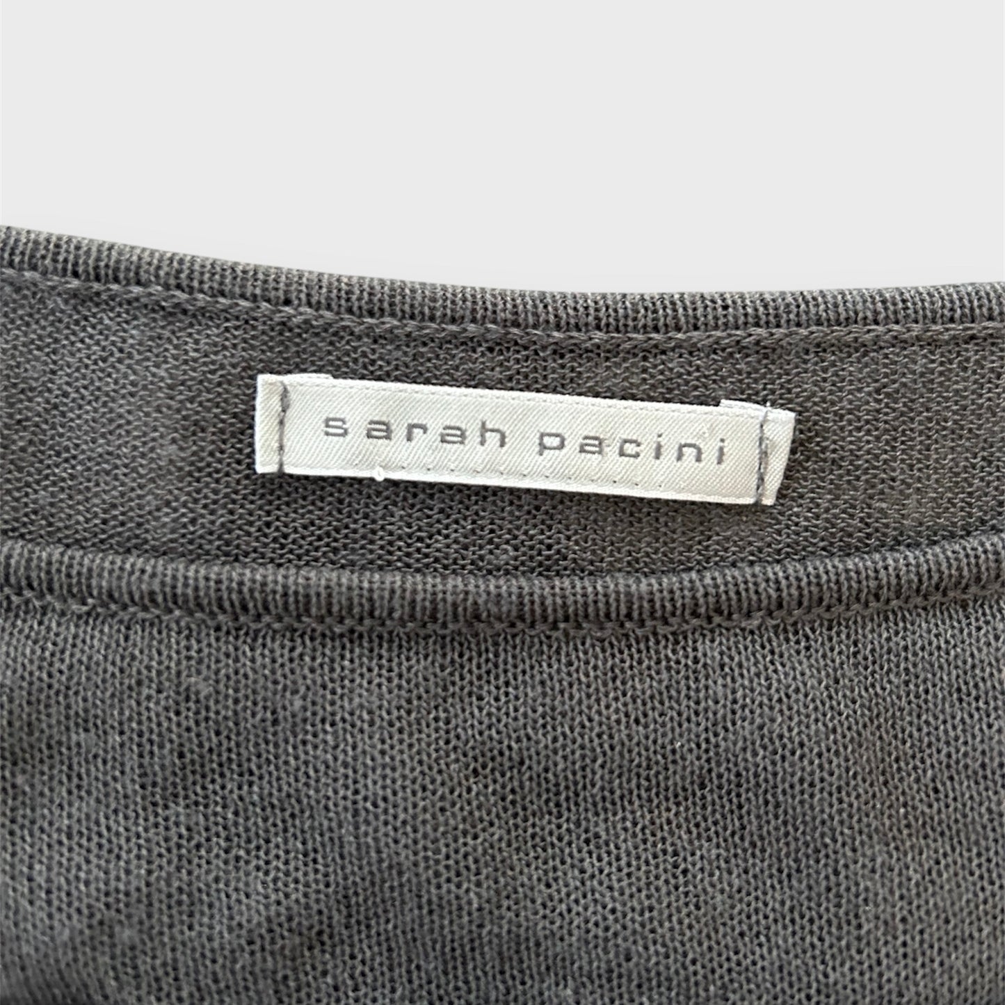 Sarah Pacini Sheer Textured Knit Sweater in Charcoal - X-Small