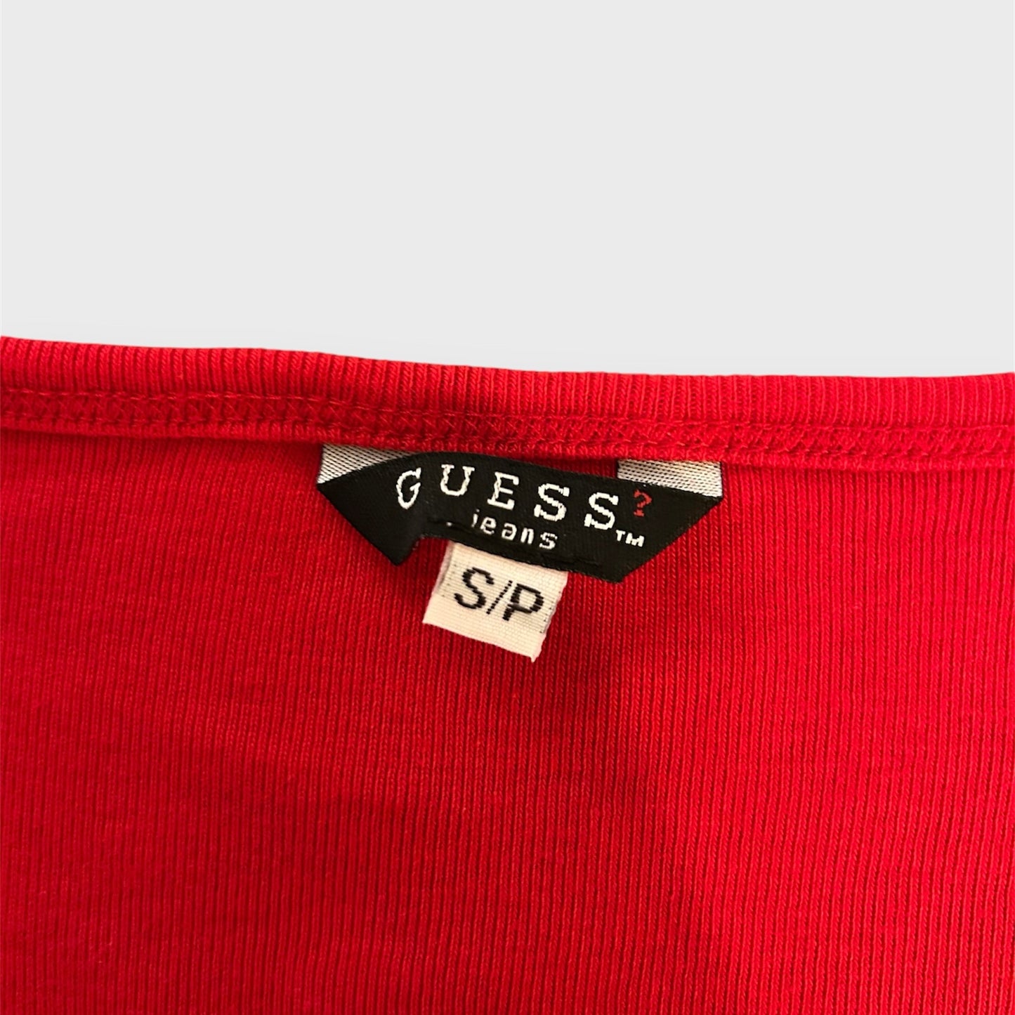 Vintage Made in Canada Guess Red V-Neck 3/4 Sleeve Tee - X-Small