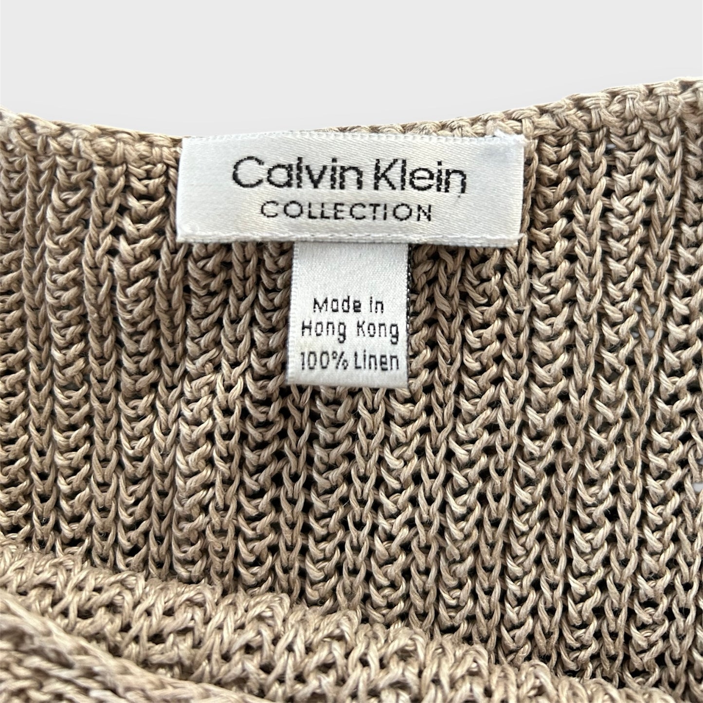 Vintage 1990s Calvin Klein Collection Beige Linen Crewneck Knit - Medium