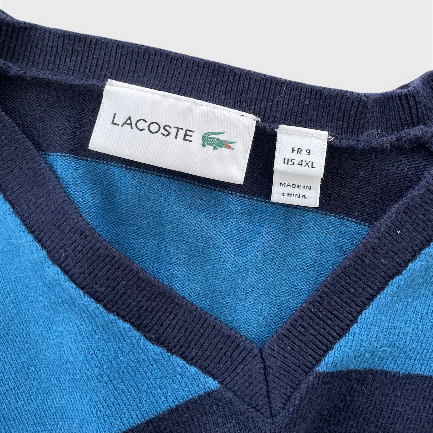 Lacoste Blue Striped V-Neck Knit Jumper - 4XL