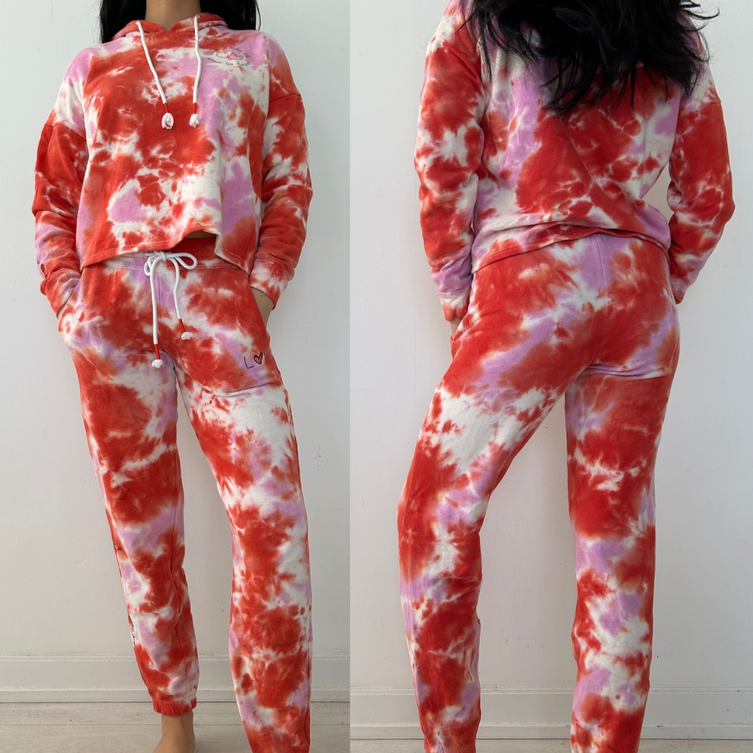 P.J. Salvage Pink and Red Tie-Dye Sweatsuit Set - X-Small