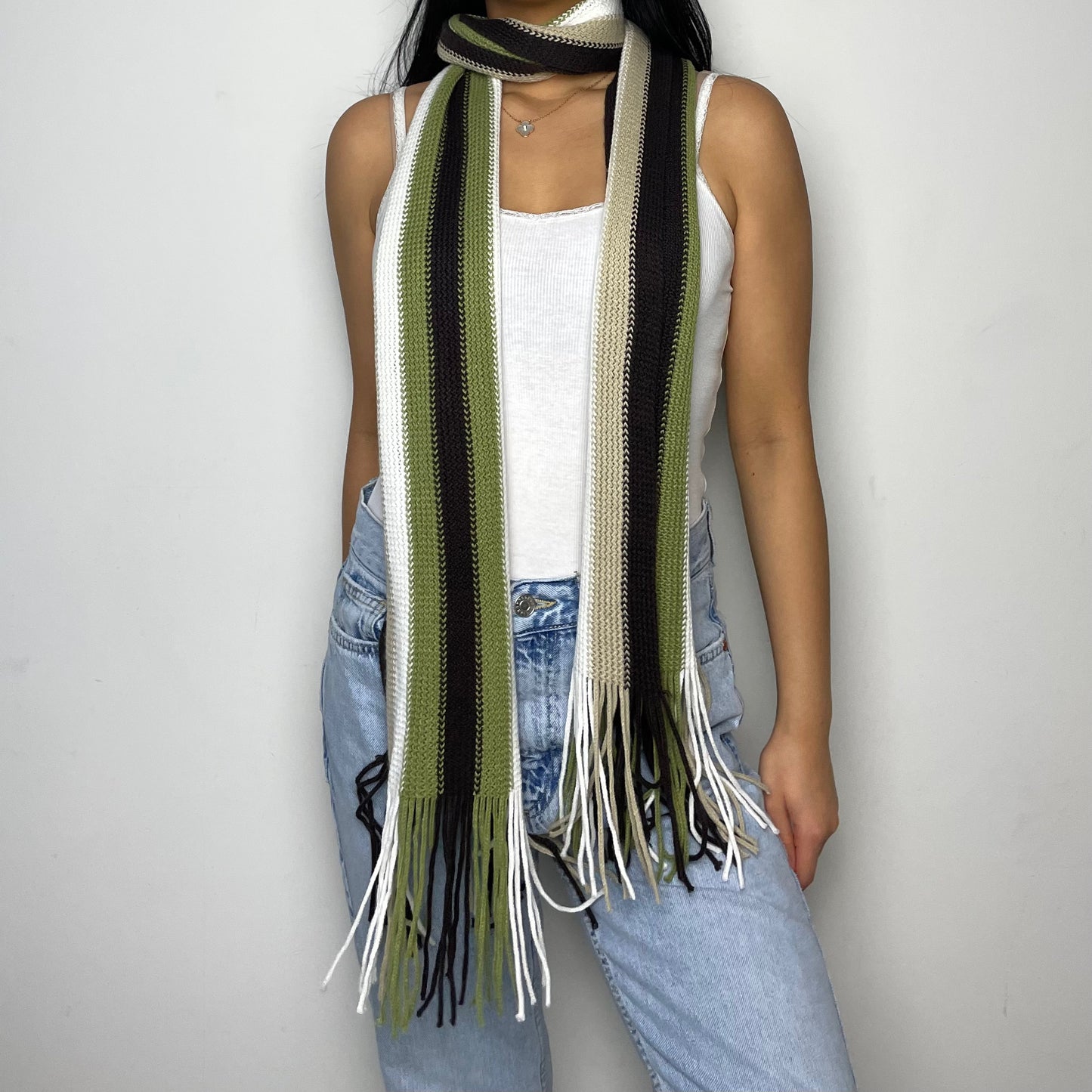 Garoche Knitted Earth Toned Skinny Scarf