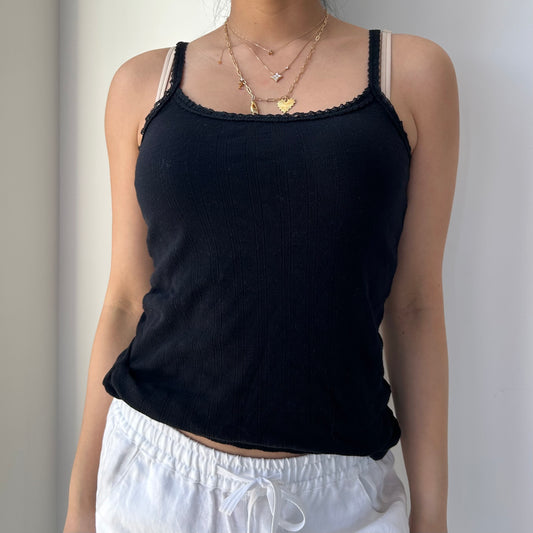 Suzy Shier Black Pointelle Cami Top - Medium