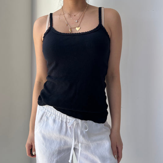 Suzy Shier Black Pointelle Cami Top - Medium