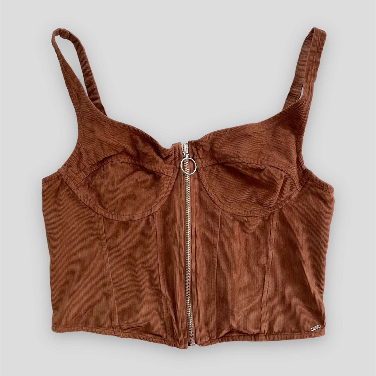 Guess Brown Corduroy Zip Up Corset Top - Medium