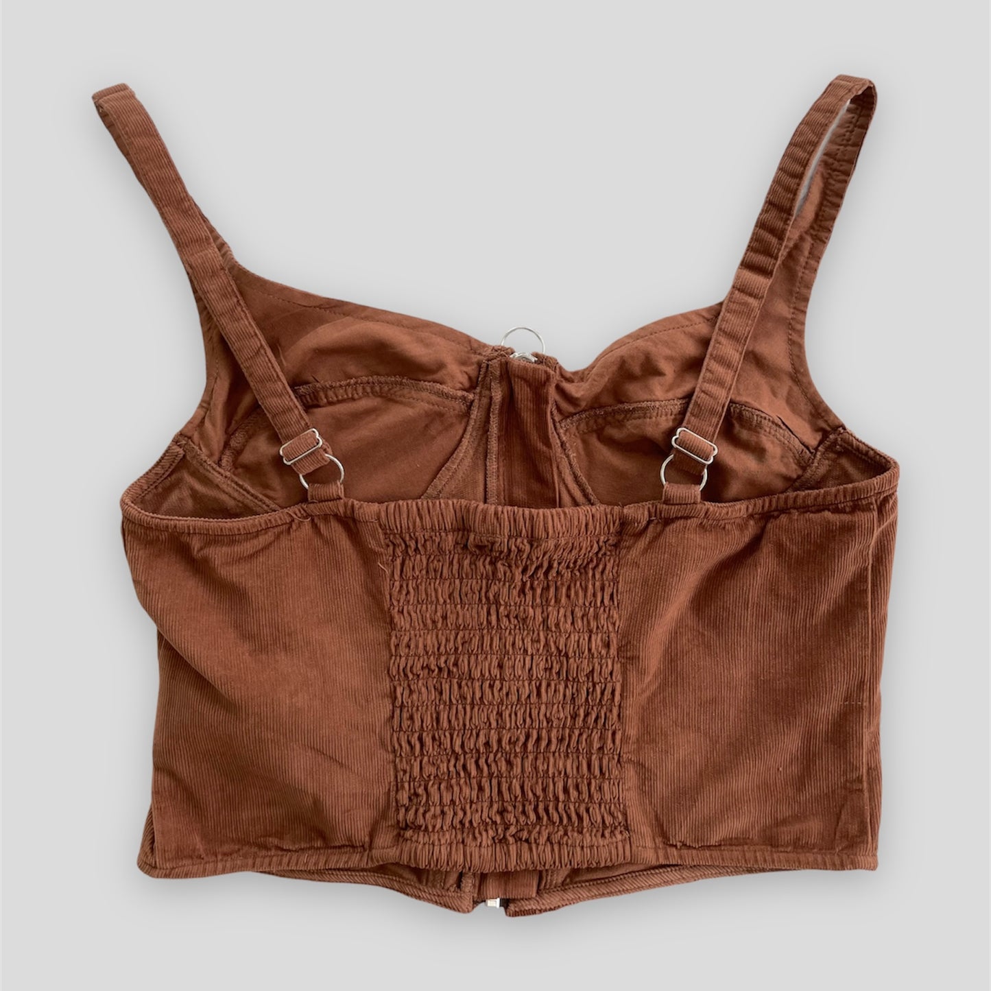 Guess Brown Corduroy Zip Up Corset Top - Medium