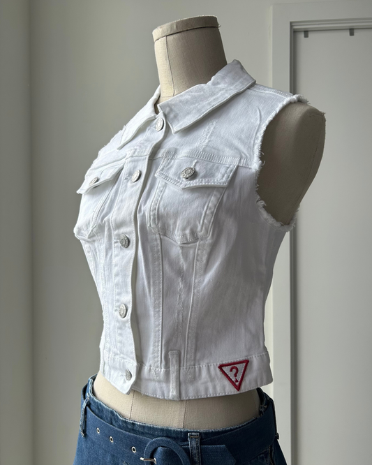 Guess White Denim Vest - Small