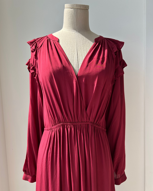 ba&sh Wine Red Long Sleeve Midi Dress - Medium