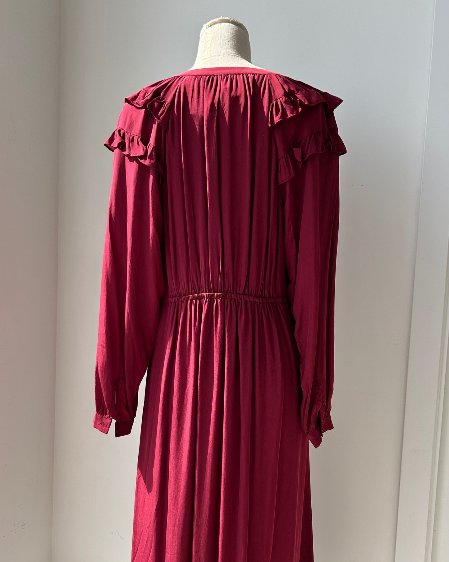 ba&sh Wine Red Long Sleeve Midi Dress - Medium