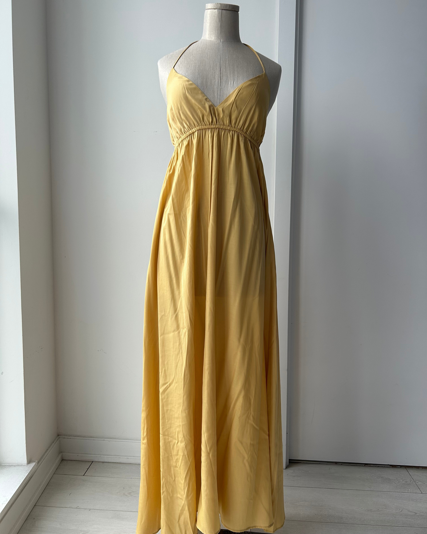 Nap Mustard Yellow Satin Halter Maxi Dress - Small