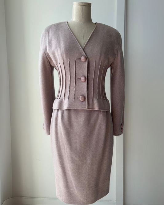 Vintage 1980s Valentino 100% Cashmere Skirt Suit in Soft Mauve - X-Small