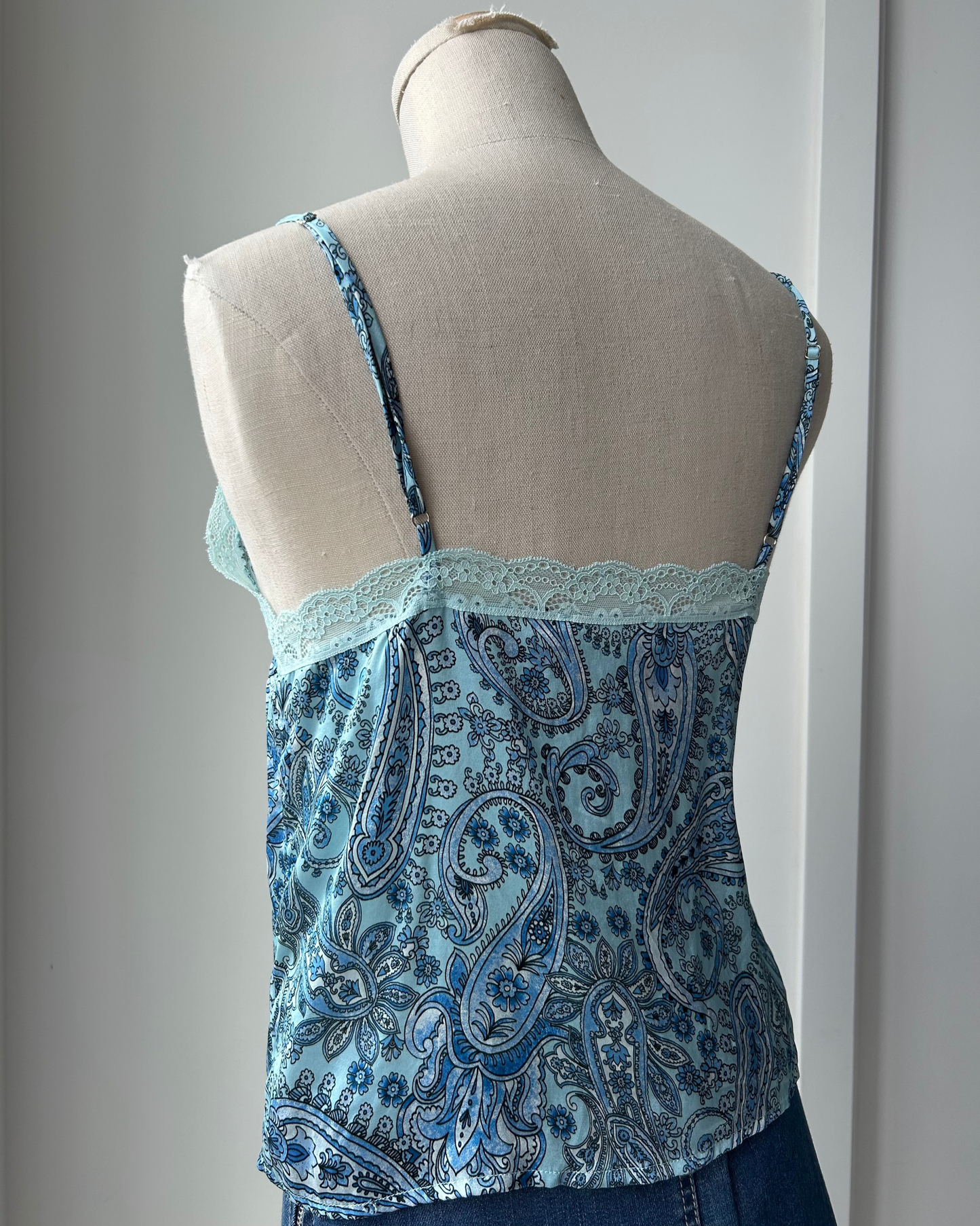 Frankies Bikinis Juliet Lace Silk Tank in Blue Paisley - Small