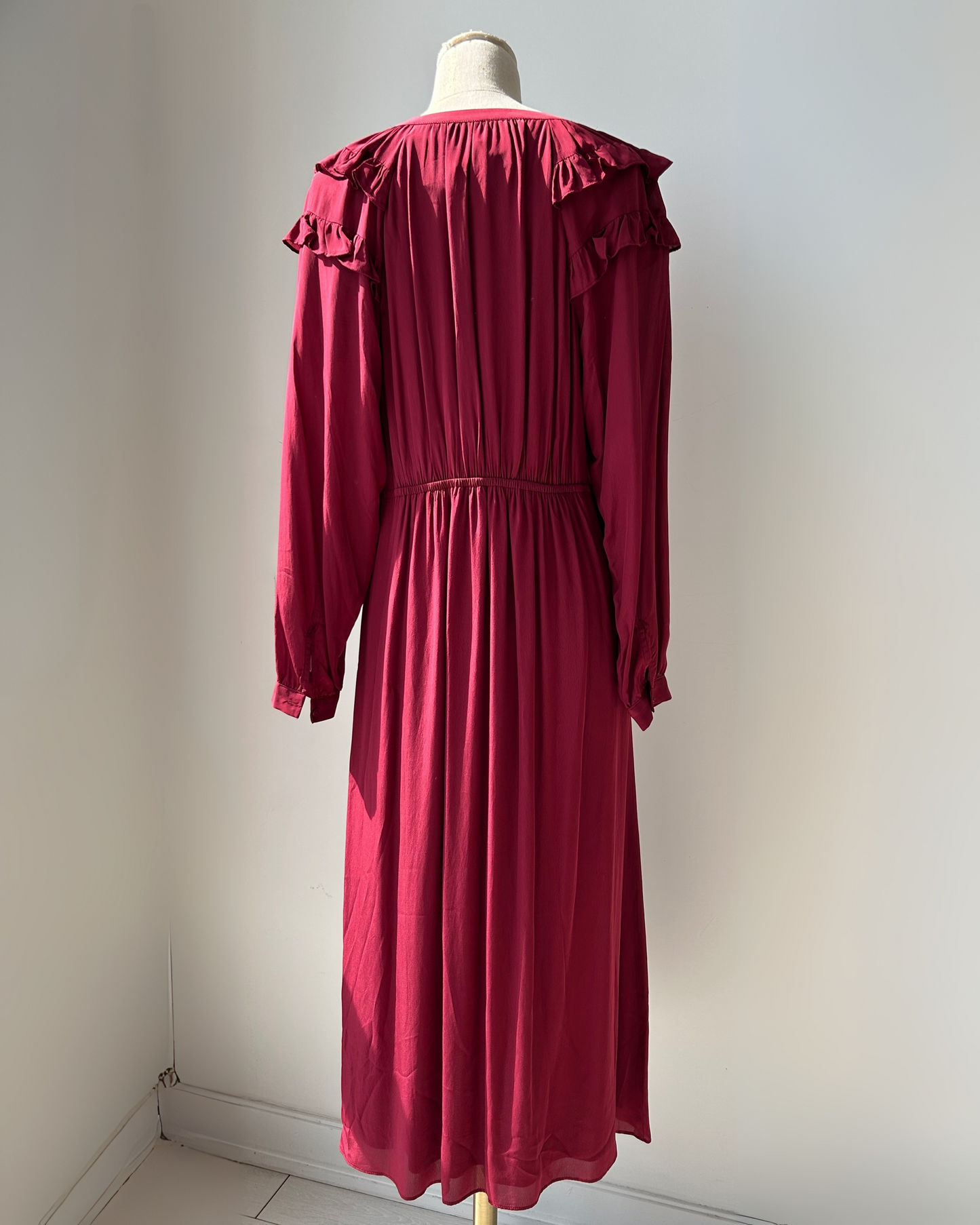 ba&sh Wine Red Long Sleeve Midi Dress - Medium