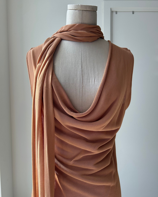 Aya Muse Draped Scarf Detail Top in Tan - Large