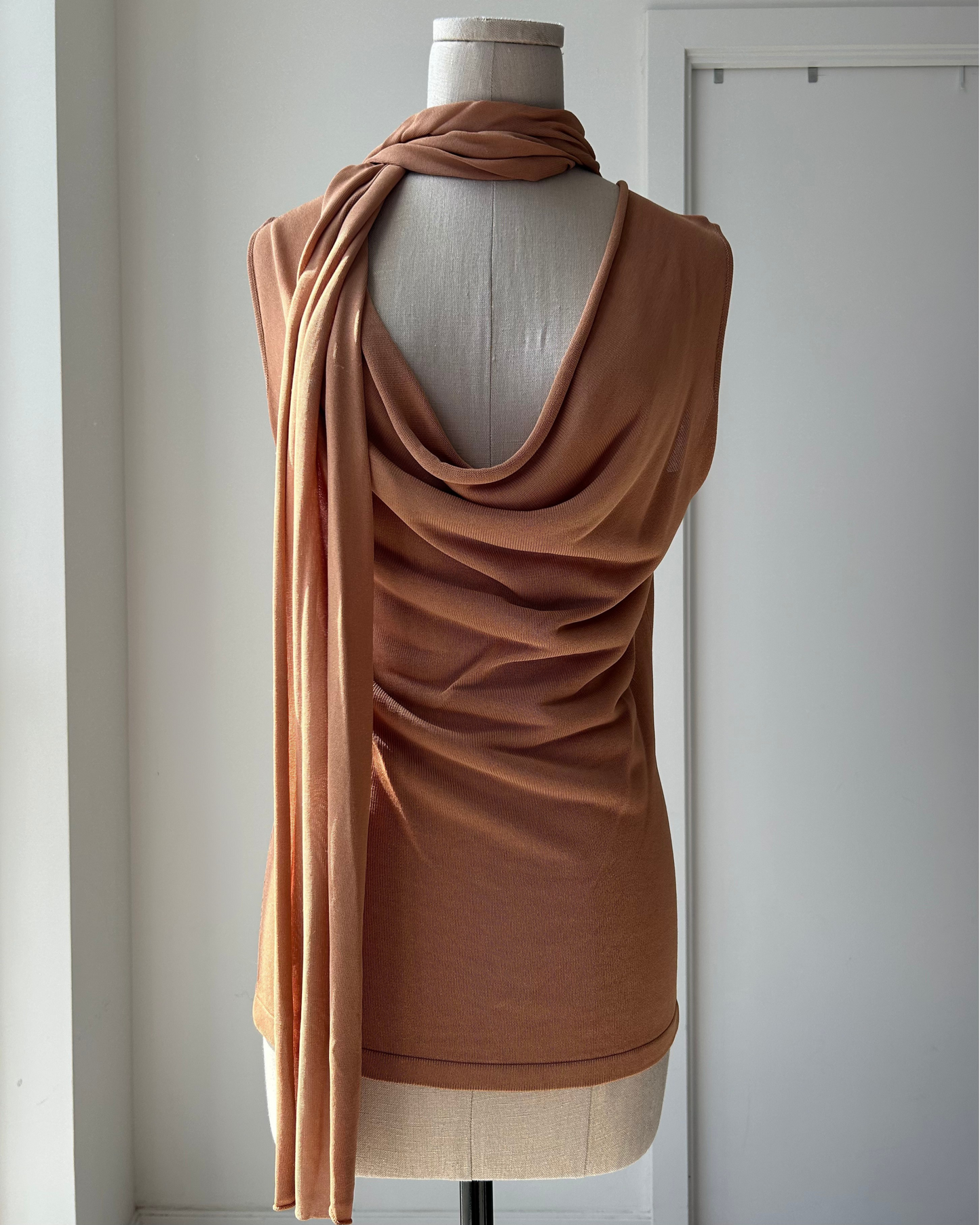 Aya Muse Draped Scarf Detail Top in Tan - Large