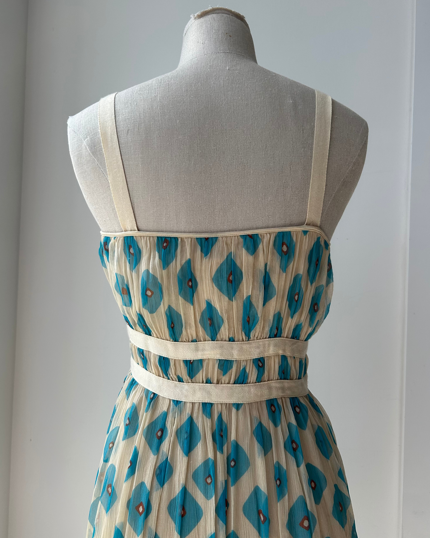 Diane Von Furstenberg Ivory and Turquoise Patterned Silk Dress - X-Small