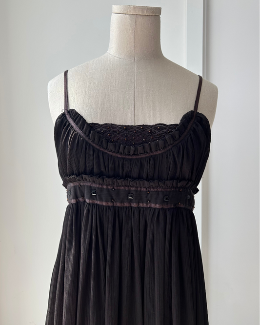 Old Label Zara Brown Pleated Midi Dress - Small