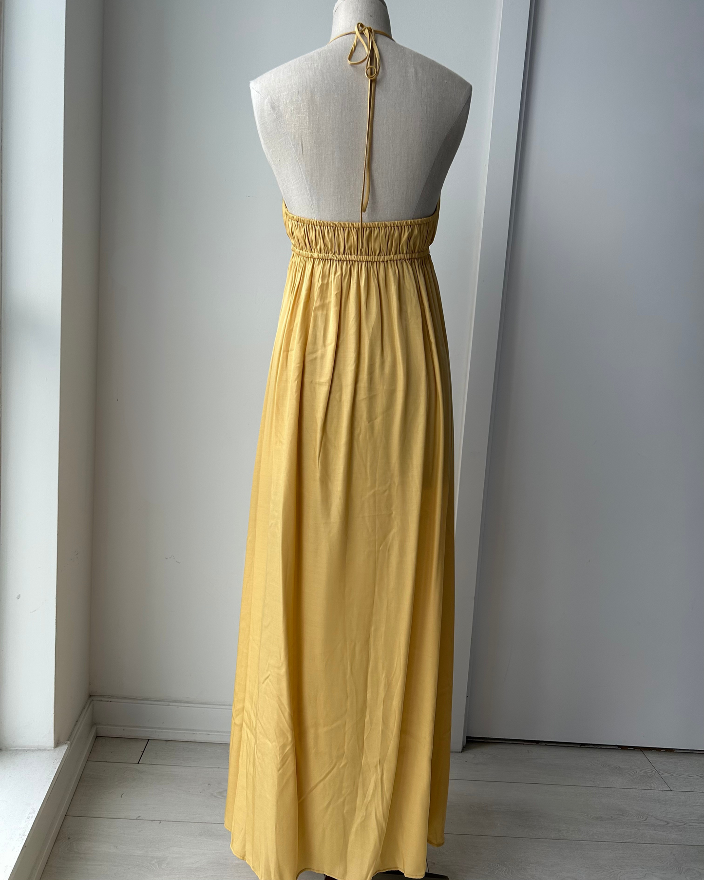 Nap Mustard Yellow Satin Halter Maxi Dress - Small