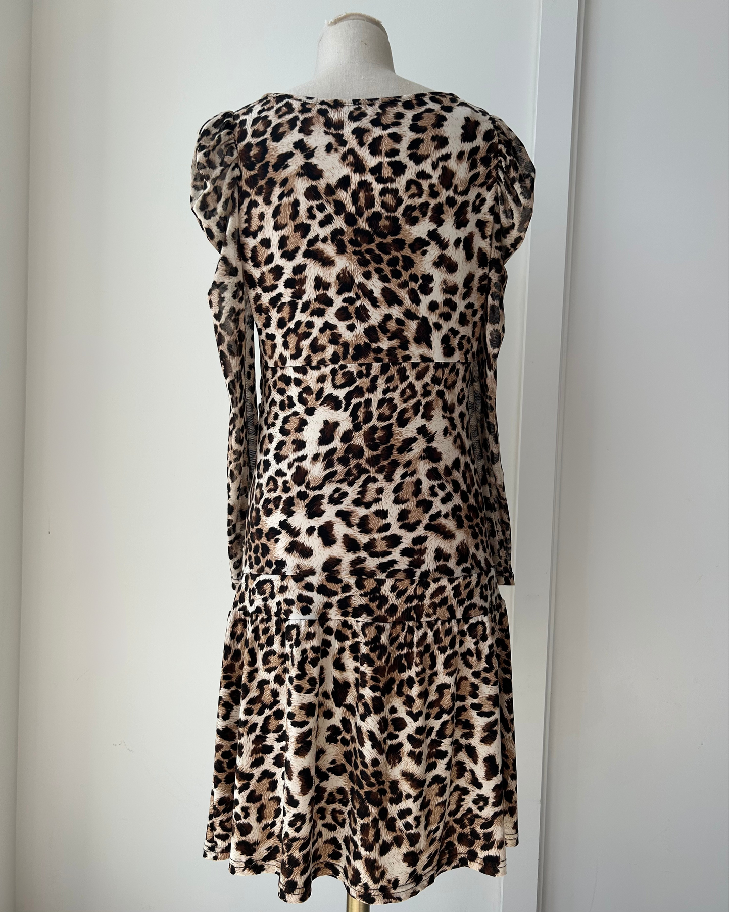Morgan de Toi Leopard Print Long Sleeve Ruched Mini Dress - Large