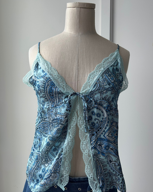 Frankies Bikinis Juliet Lace Silk Tank in Blue Paisley - Small