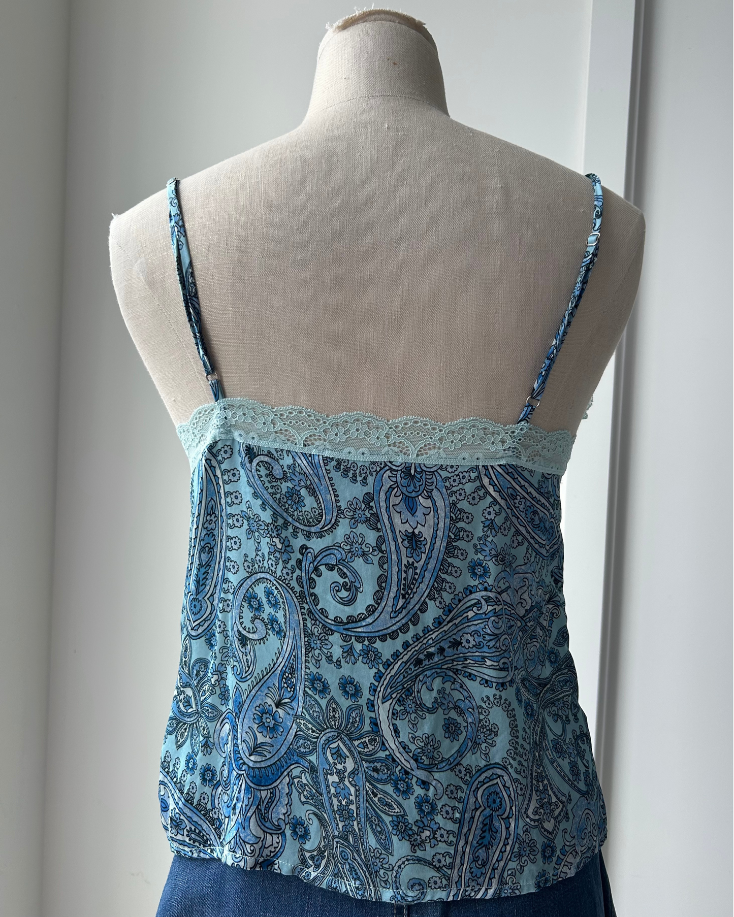 Frankies Bikinis Juliet Lace Silk Tank in Blue Paisley - Small