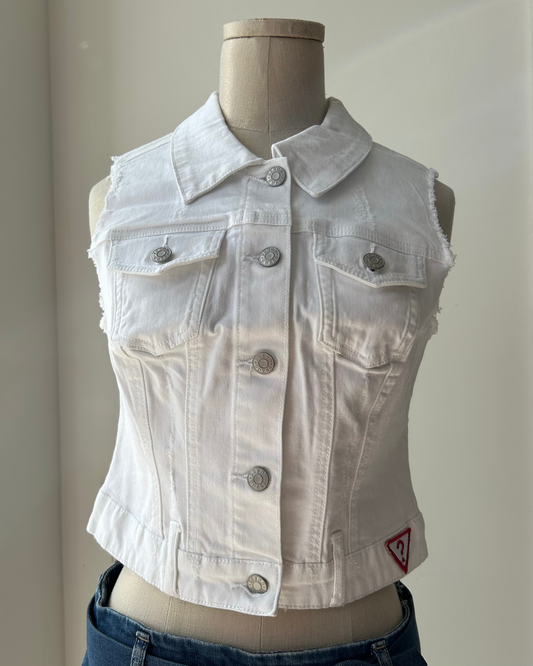 Guess White Denim Vest - Small