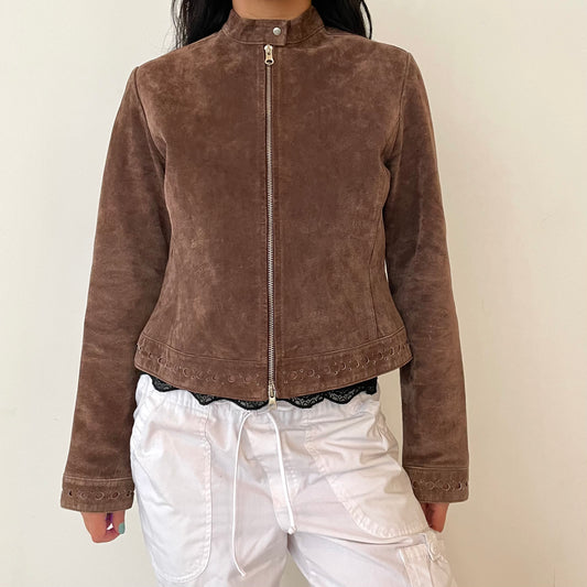 Vintage Brown Suede Moto Jacket - Medium