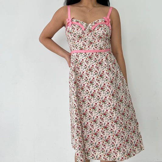 Vintage Early 2000s BNWT Martina Pink Ribbon Strap Floral Summer Dress - X-Small