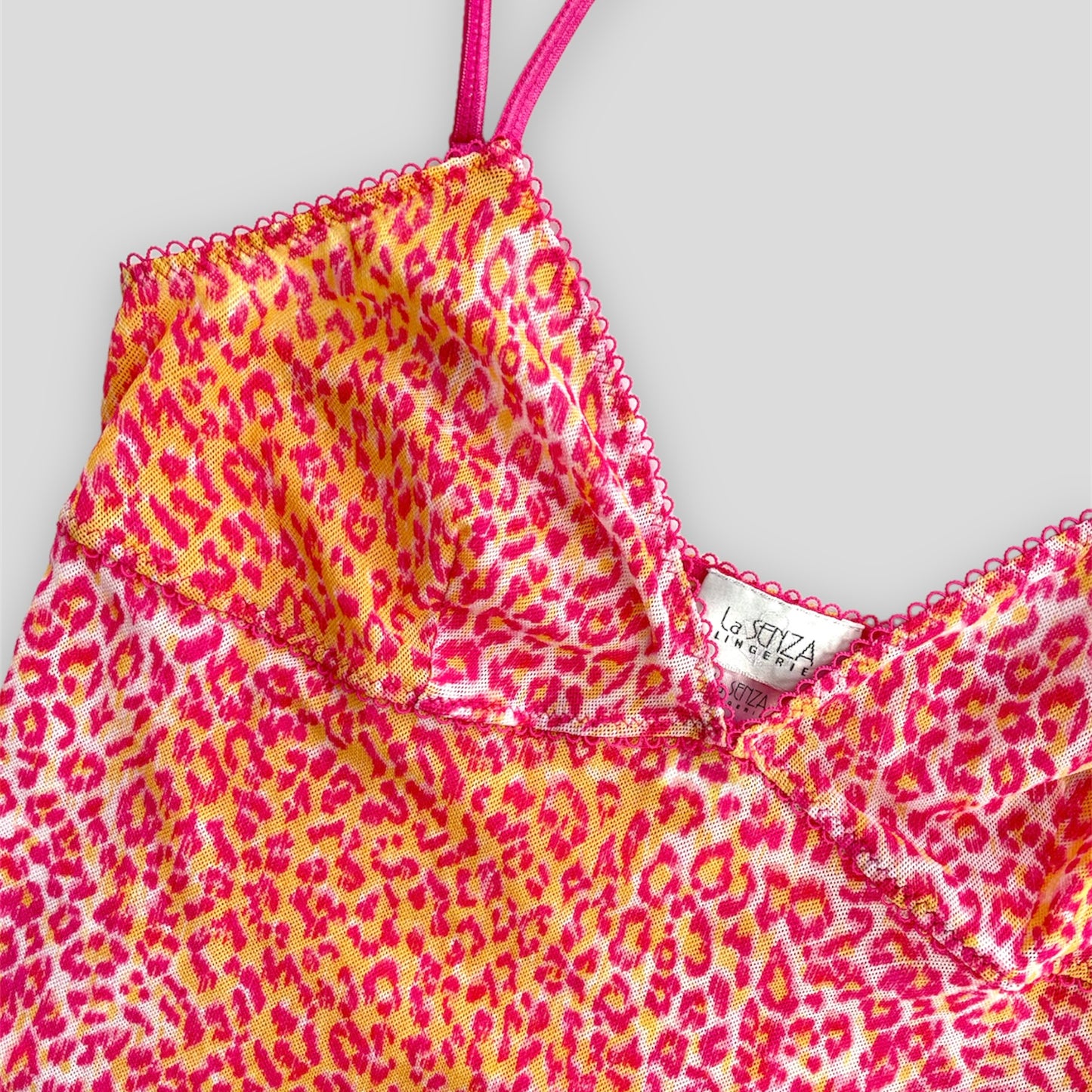 La Senza Lingerie Pink and Yellow Leopard Print Mesh Cami Top - Small