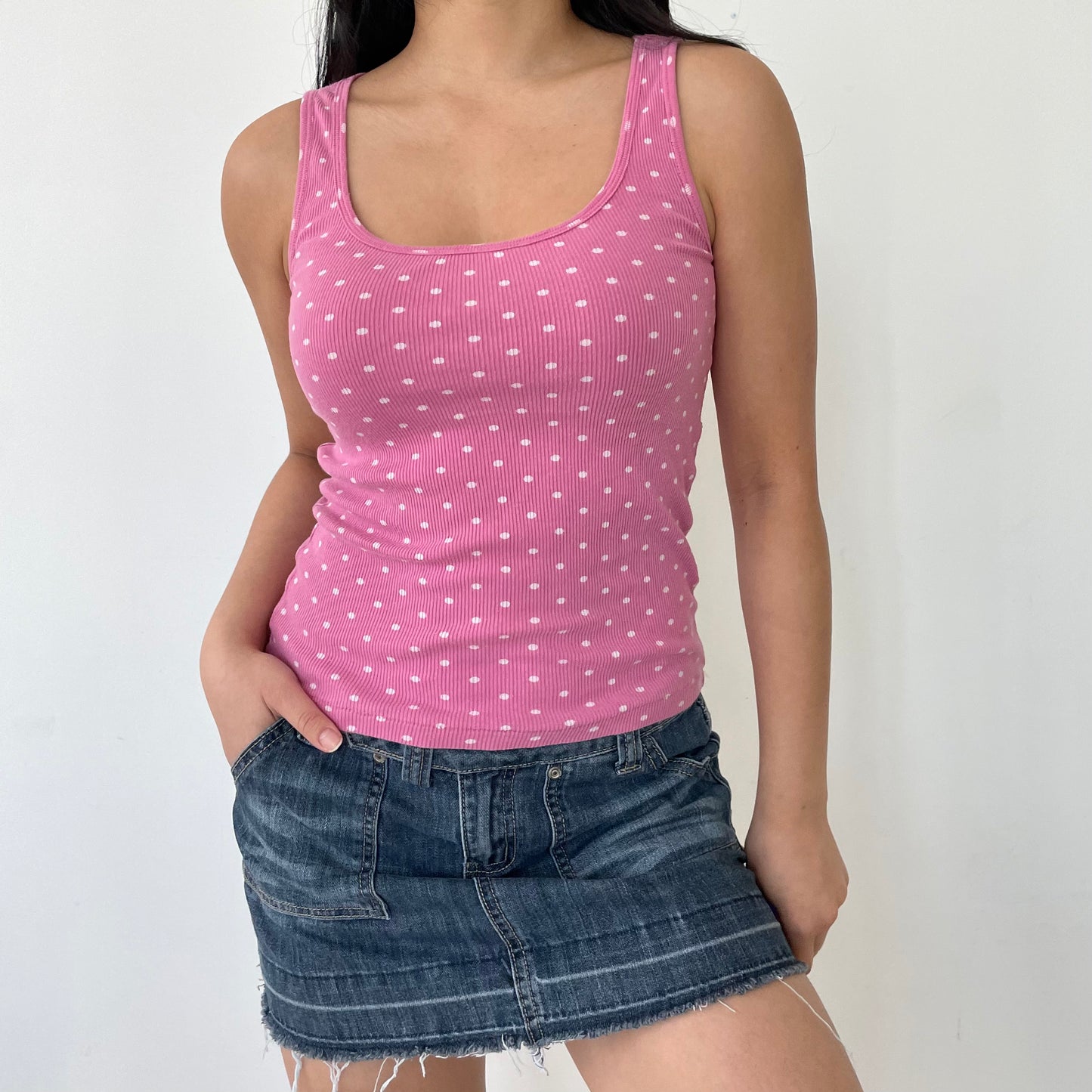 Tasso Pink and White Polka Dot Tank Top - Small