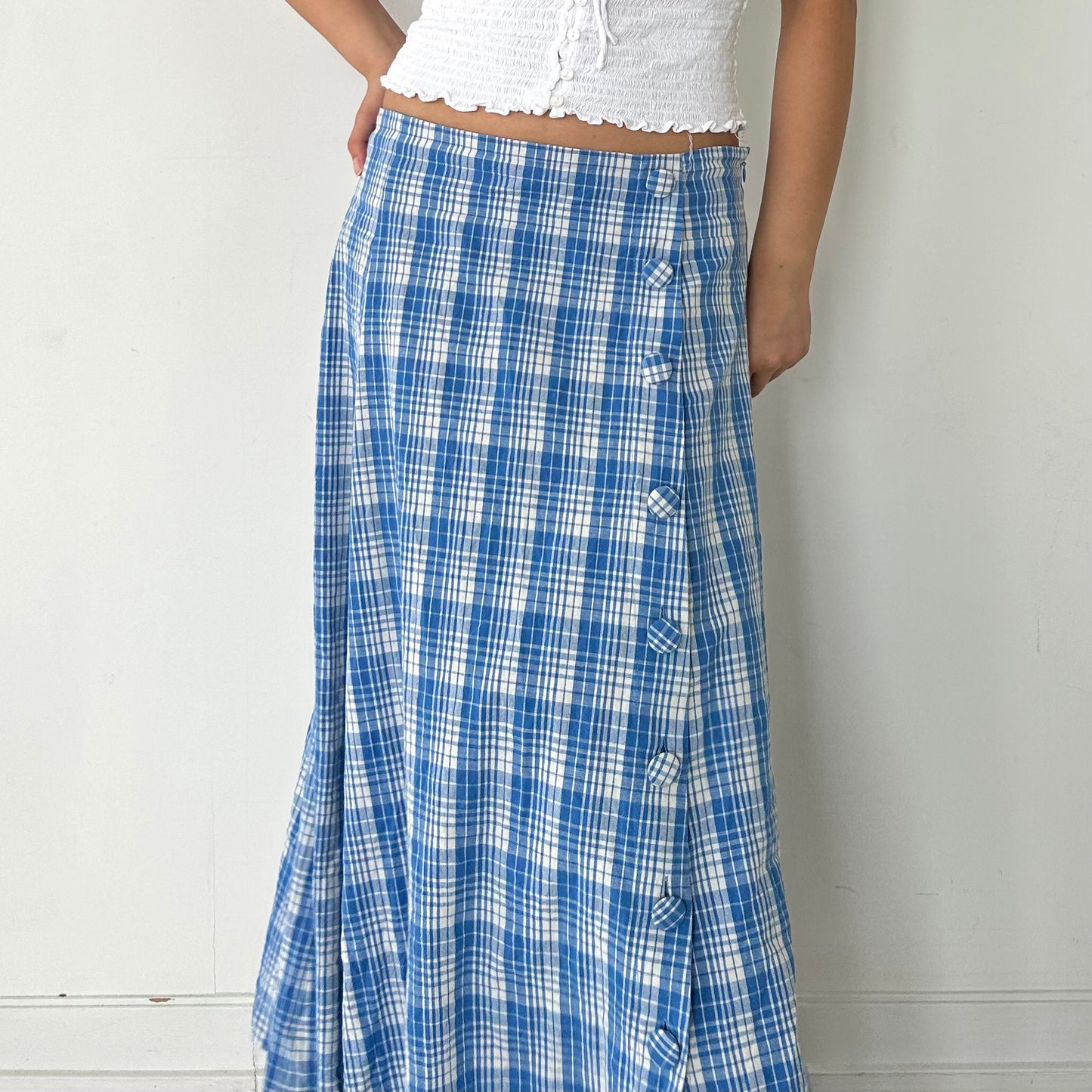 Zara Blue and White Plaid Maxi Skirt - Medium/Large