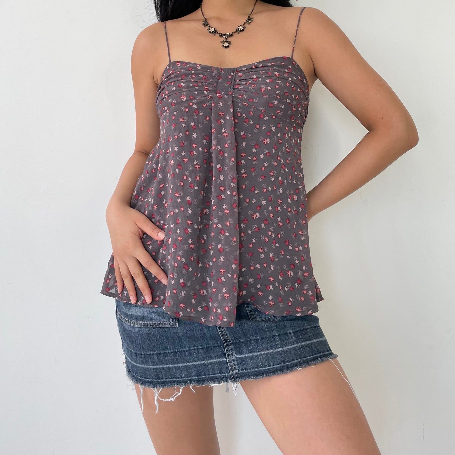 American Eagle Mauve Grey Flowy Babydoll Tank Top - X-Small