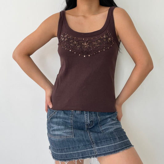 Lady Hathaway Brown Beaded Tank Top - Medium