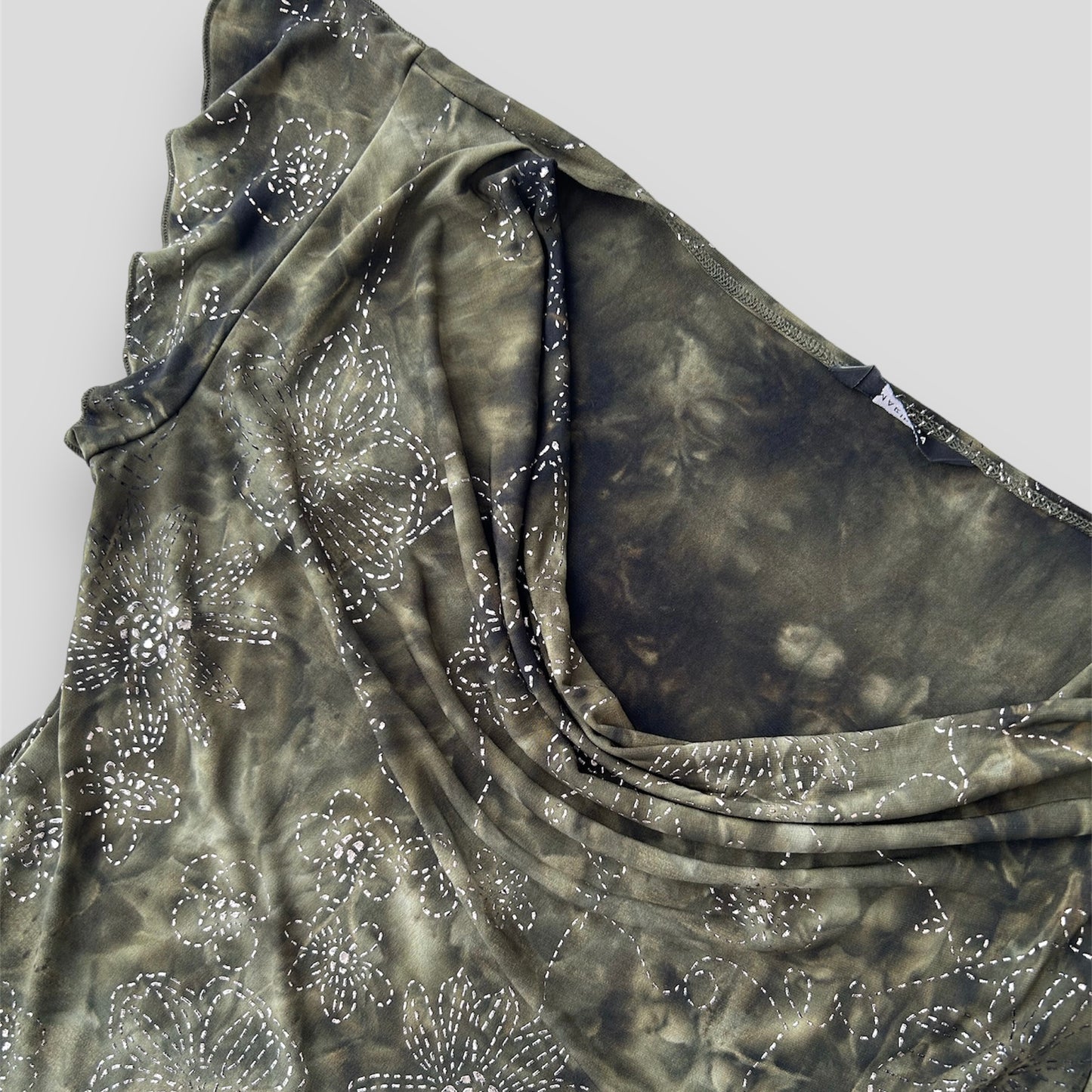 Mariposa Forest Green Tie Dye Effect Asymmetrical Cowl Neck Blouse - X-Large