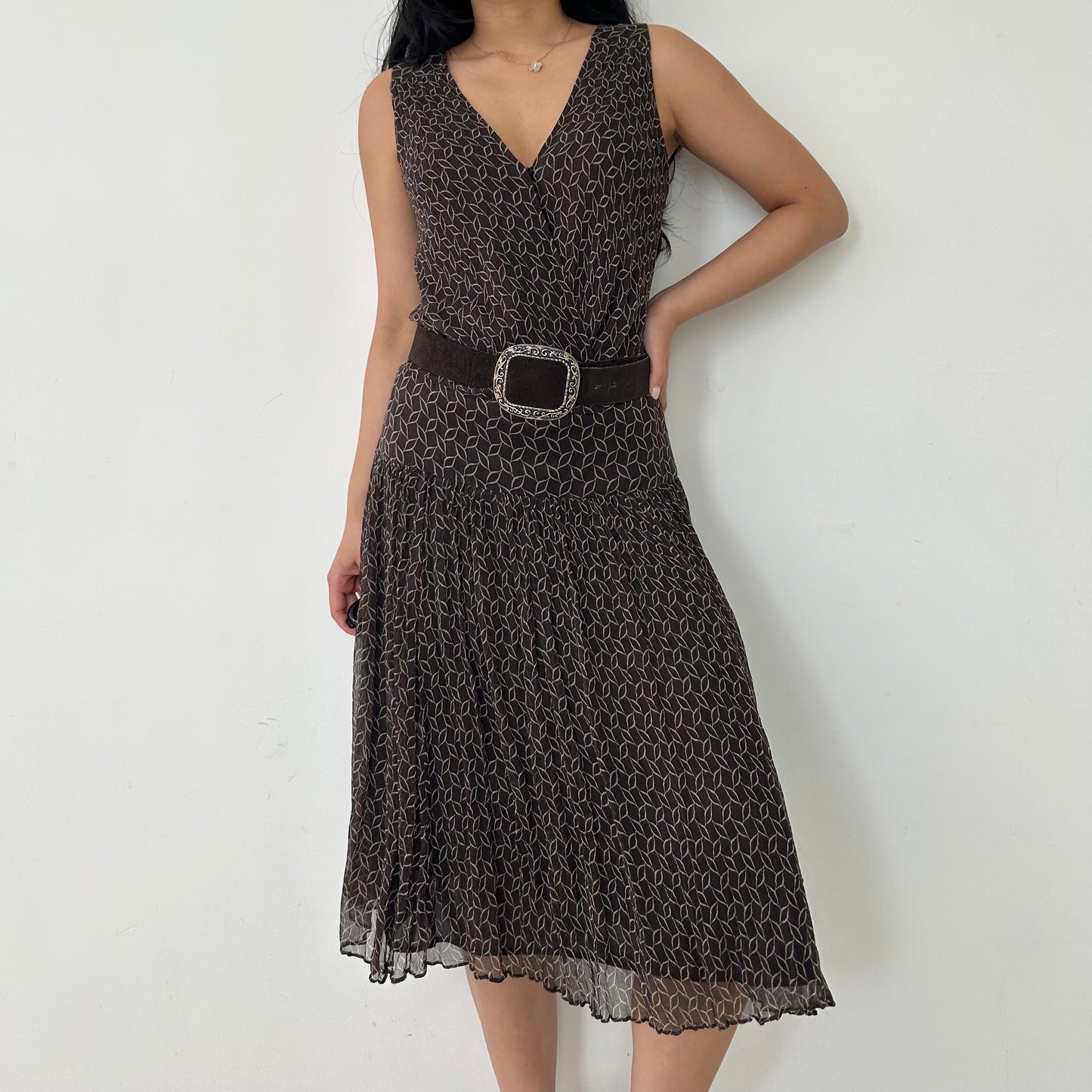 Old Label Zara Brown Sleeveless Midi Silk Dress - Medium