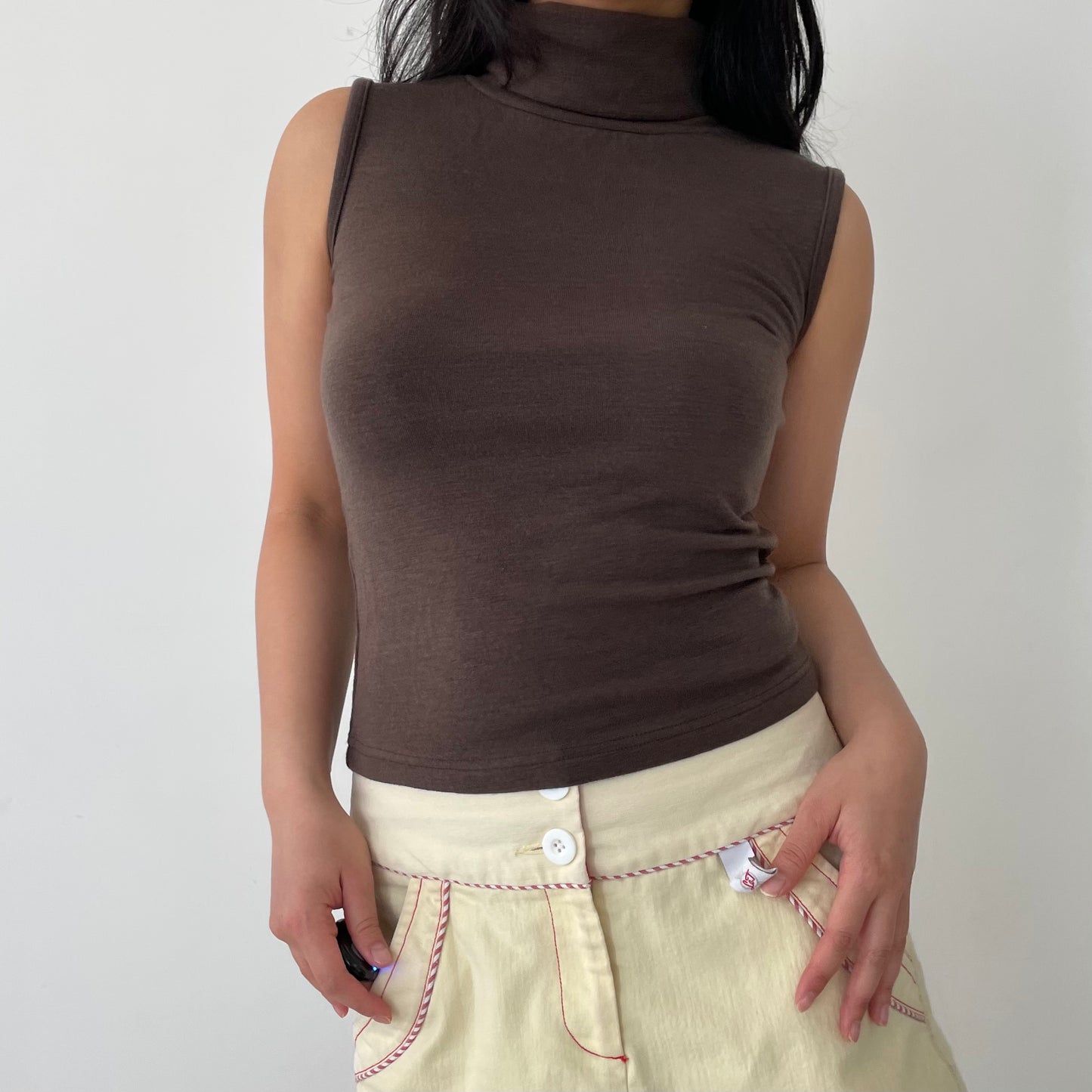 Brown Sleeveless Turtleneck Top - X-Small/Small