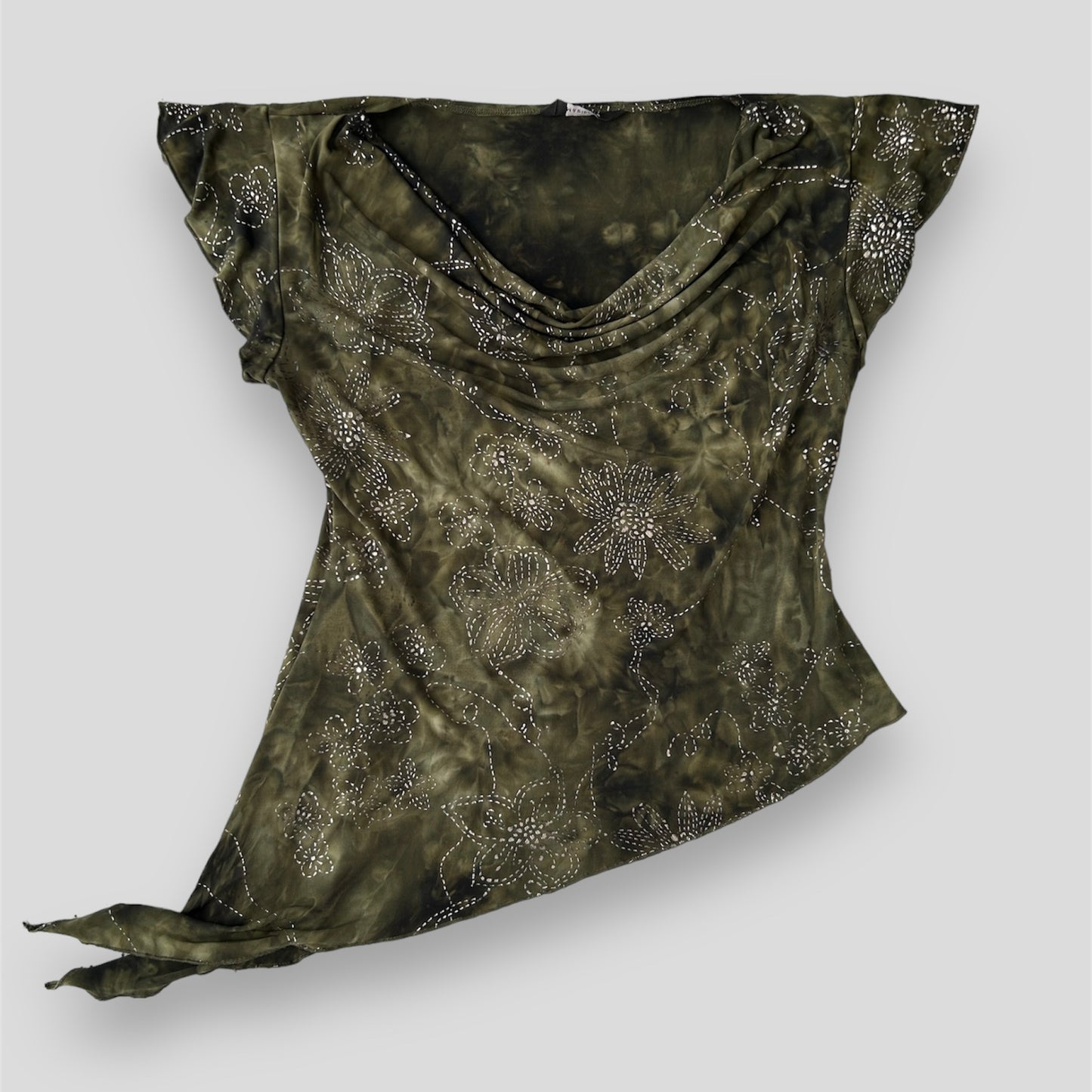 Mariposa Forest Green Tie Dye Effect Asymmetrical Cowl Neck Blouse - X-Large