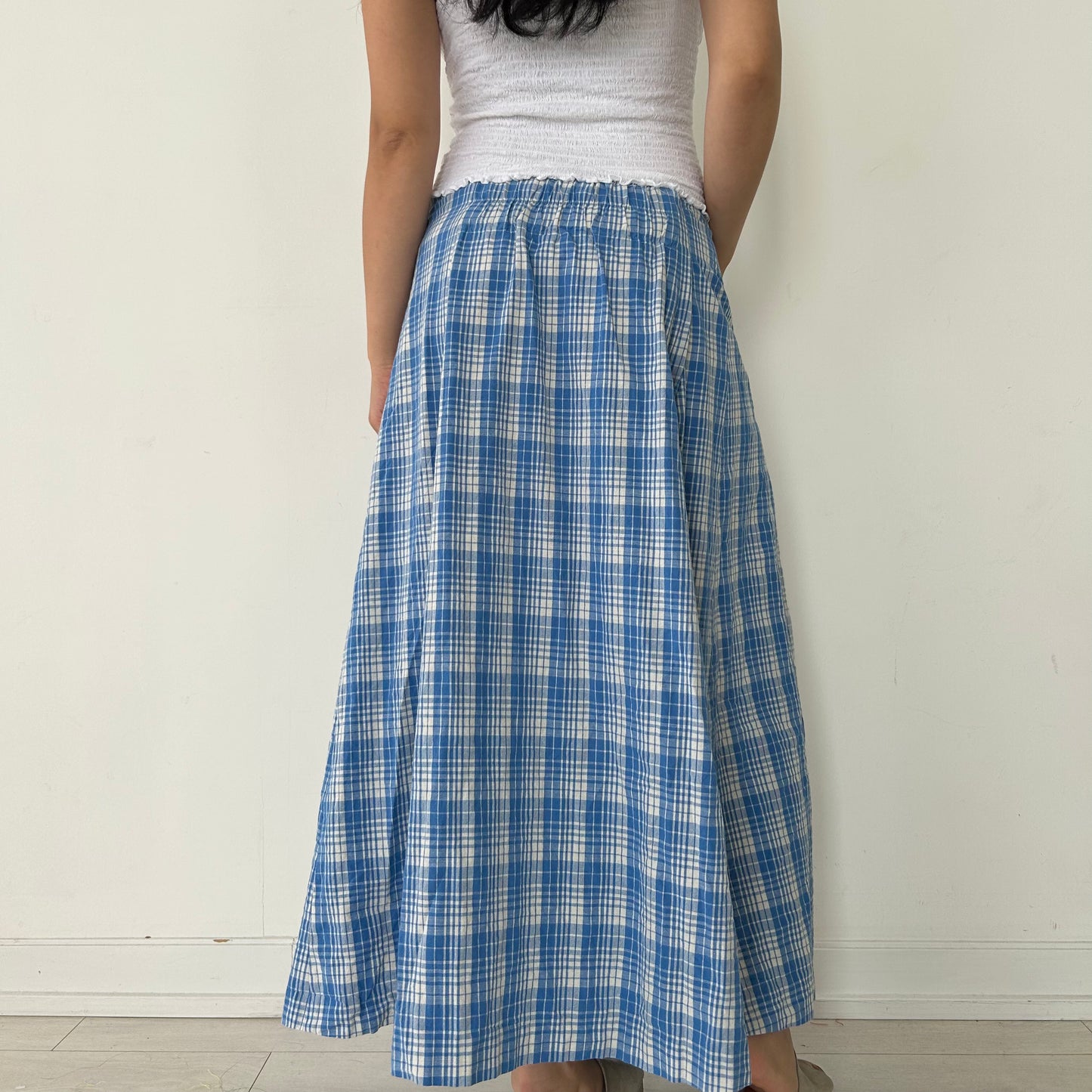 Zara Blue and White Plaid Maxi Skirt - Medium/Large