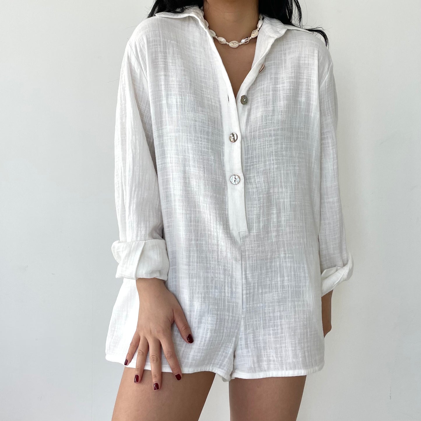 BNWT Maurie and Eve White Linen Long Sleeve Romper - AU 8/Medium