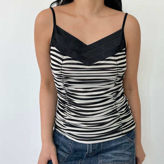 Misi Black and White Striped Ruched Cami Top - Medium