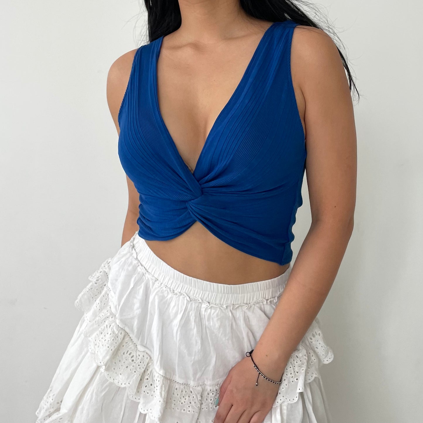 Zara Cobalt Blue Knotted Sleeveless Crop Top - Medium