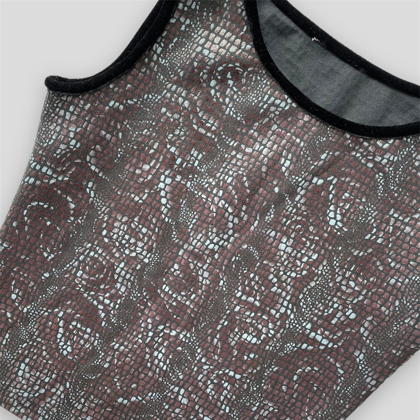 Blue and Purple Rose Patterned Snake Skin Effect Sleeveless Tank Top - Medium