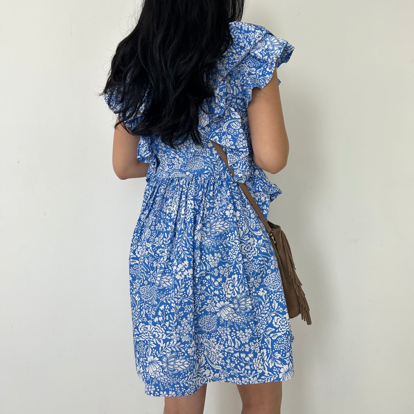 Zara blue and sales white floral dress