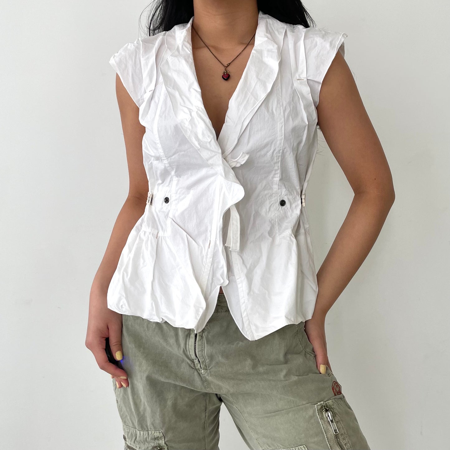 Marithé + François Girbaud White Tie Front Utility Top - Medium